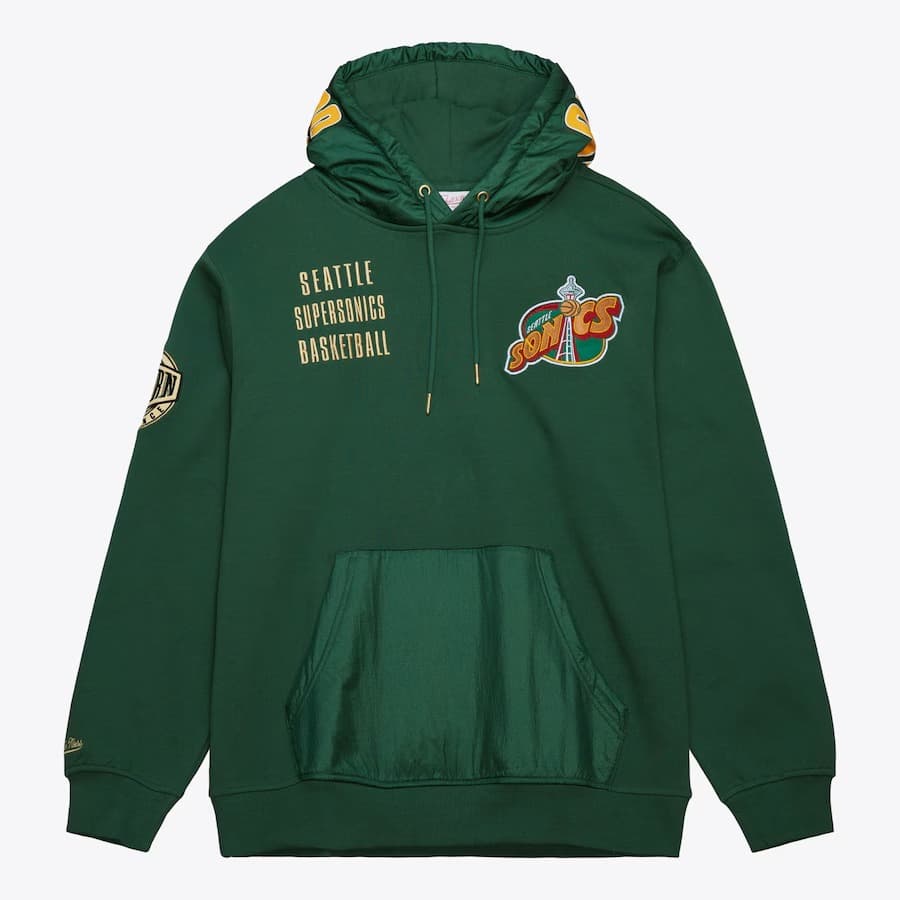 Худи Mitchell & Ness Green Seattle SuperSonics Team OG 2.0 Vintage Logo Fleece Pullover Hoodie