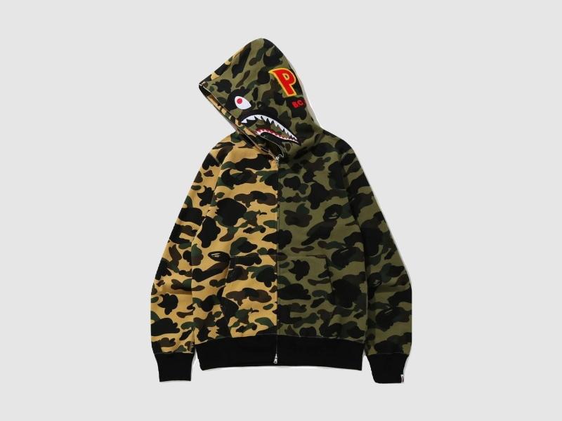 Худи BAPE 1st Camo Half Shark Full Zip Hoodie Green/Yellow