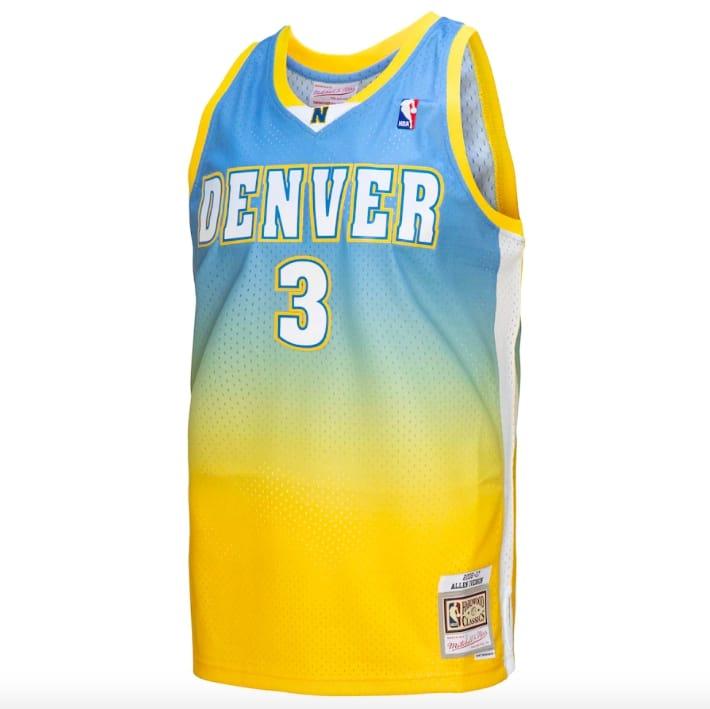 Баскетбольная джерси 2006-07 Denver Nuggets #3 Allen Iverson Mitchell & Ness Fadeaway Yellow/Blue Jersey