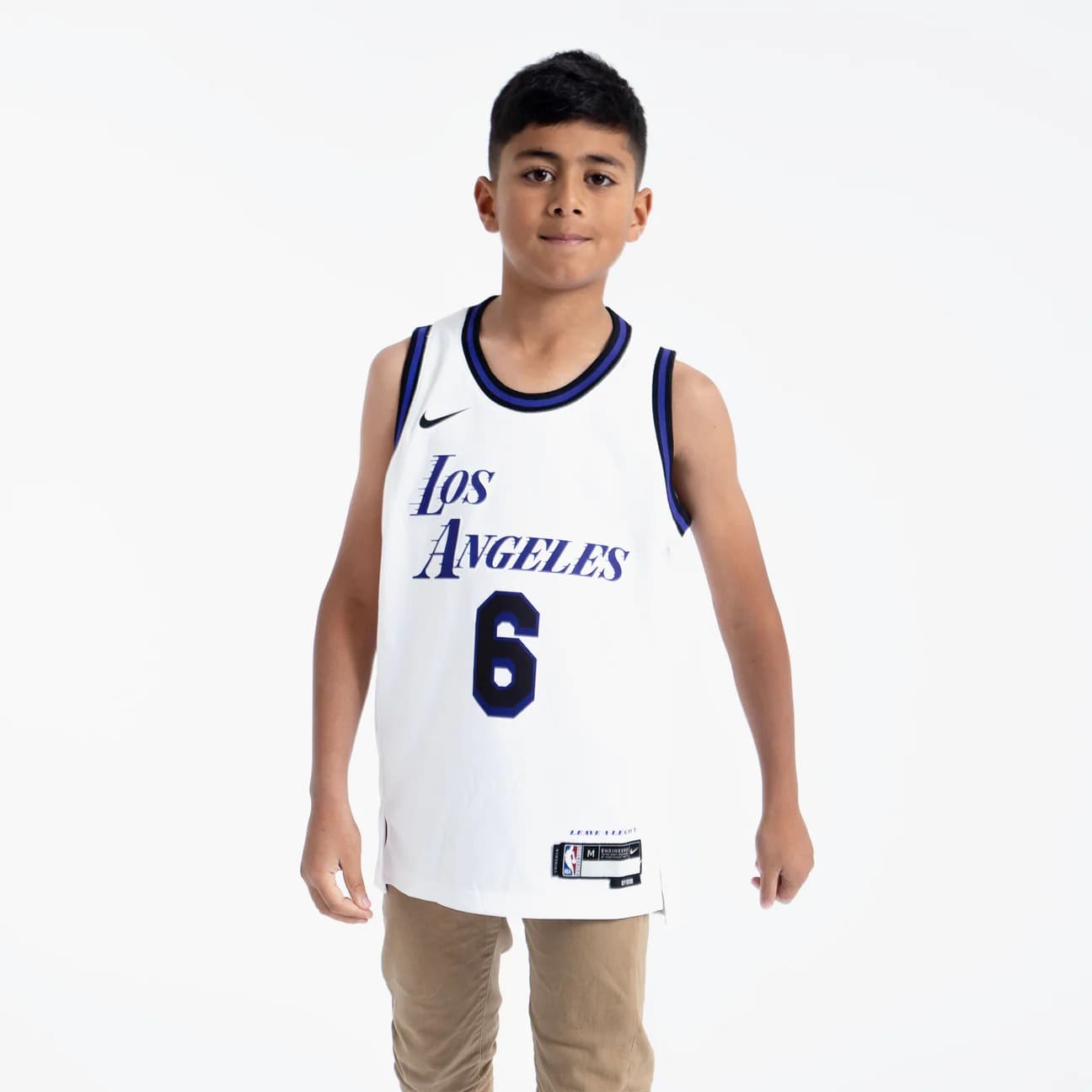 Баскетбольная джерси 2022-23 Los Angeles Lakers LeBron James #23 Youth Swingman City Edition White Jersey