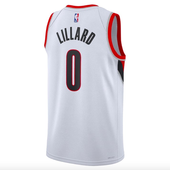 Баскетбольная джерси 2022-23 Portland Trail Blazers #0 Damian Lillard Swingman Association White Jersey