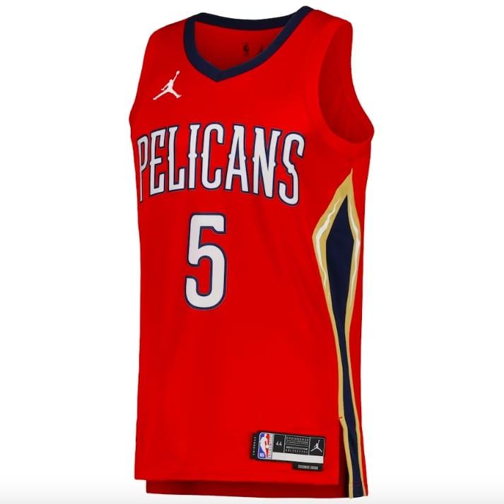 2022-23-New-Orleans-Pelicans-5-Herbert-Jones-Swingman-Statement-Red-Jersey-2