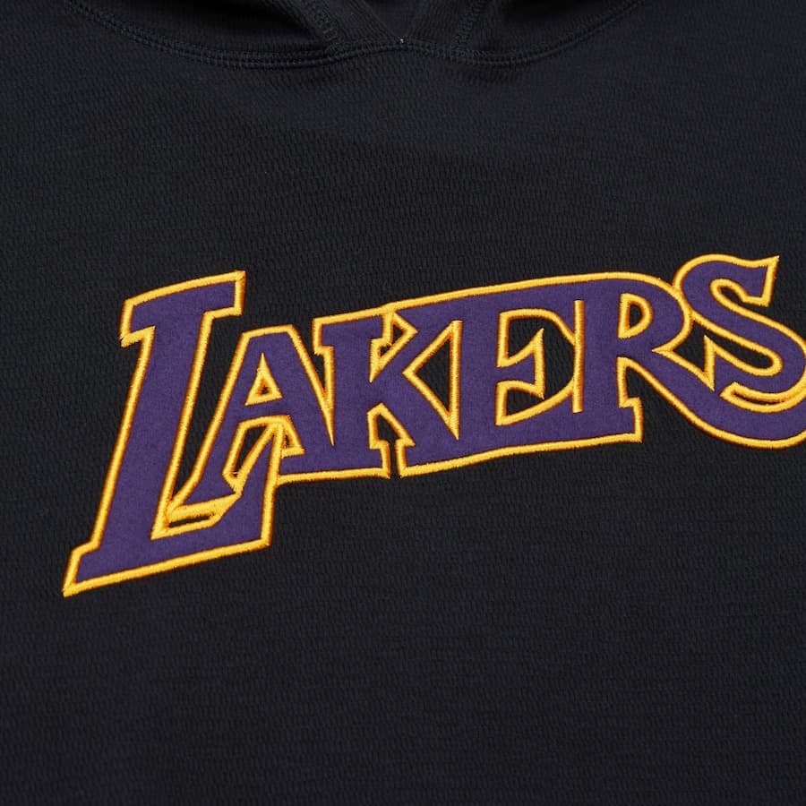 Худи Mitchell & Ness Black Los Angeles Lakers Vintage Logo Thermal Lightweight Pullover Hoodie