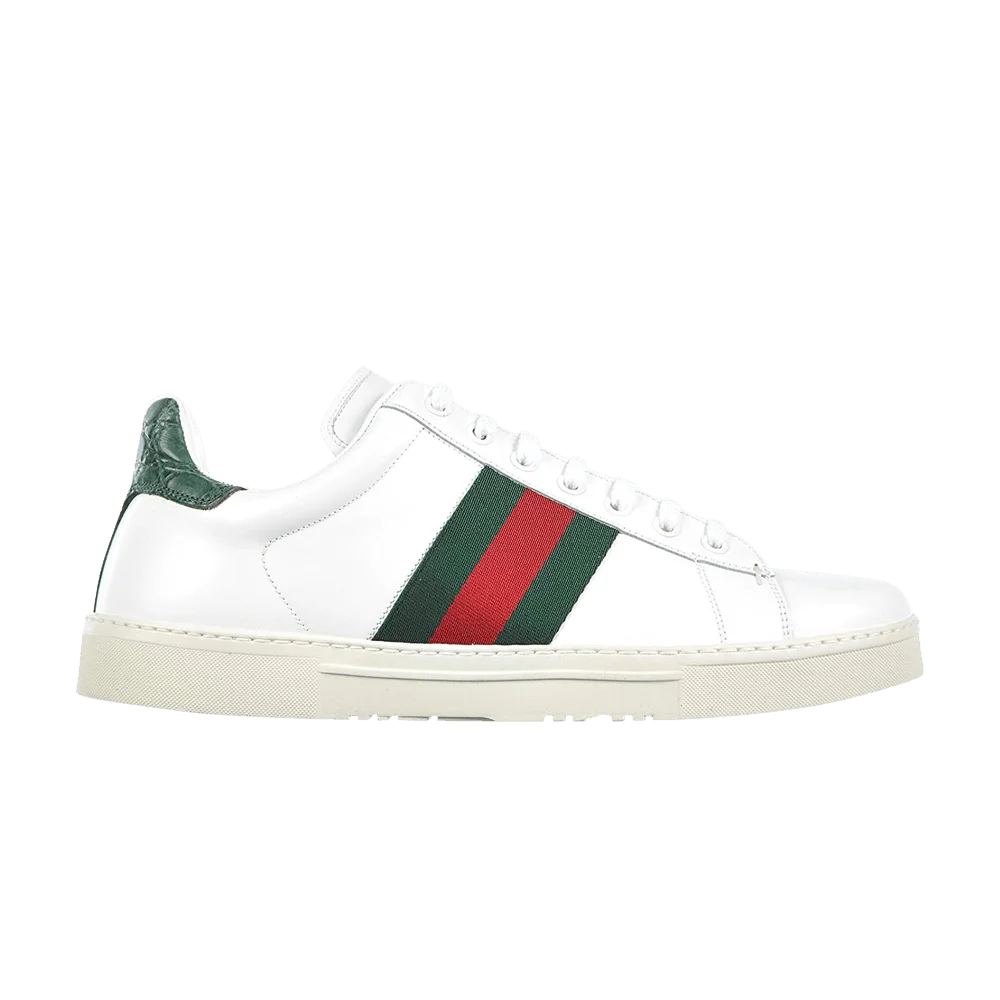 Krossovki-Gucci-Leather-Web-Stripe-Green-Crocodile