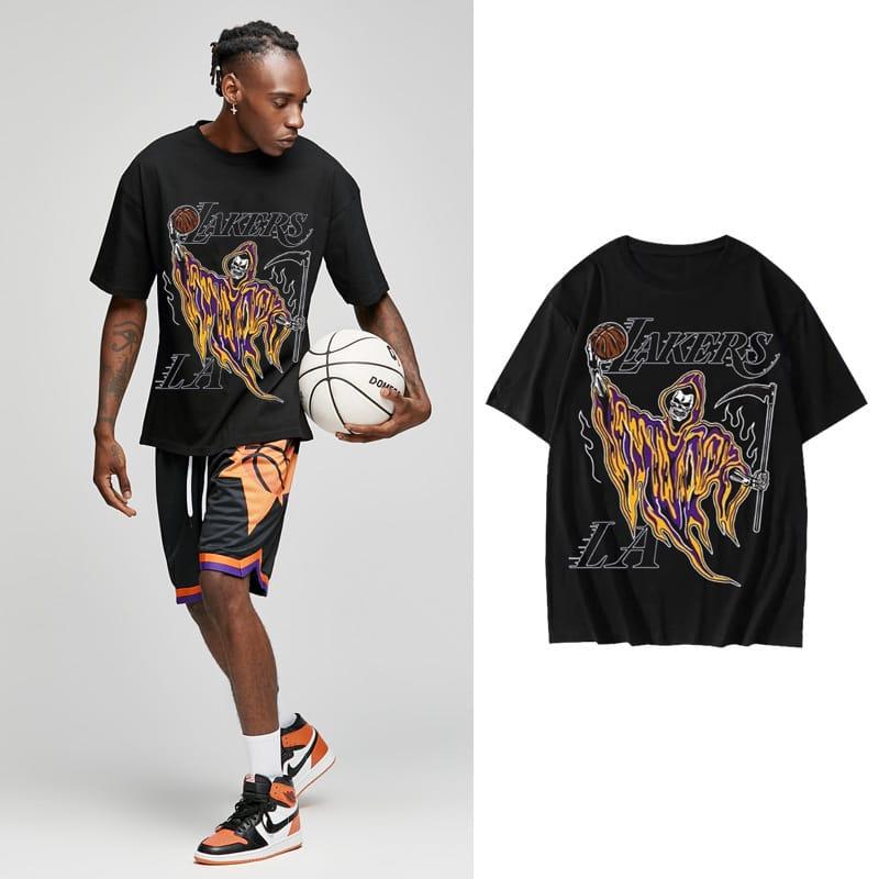 Ehot-Lakers-Flames-Black-T-shirt