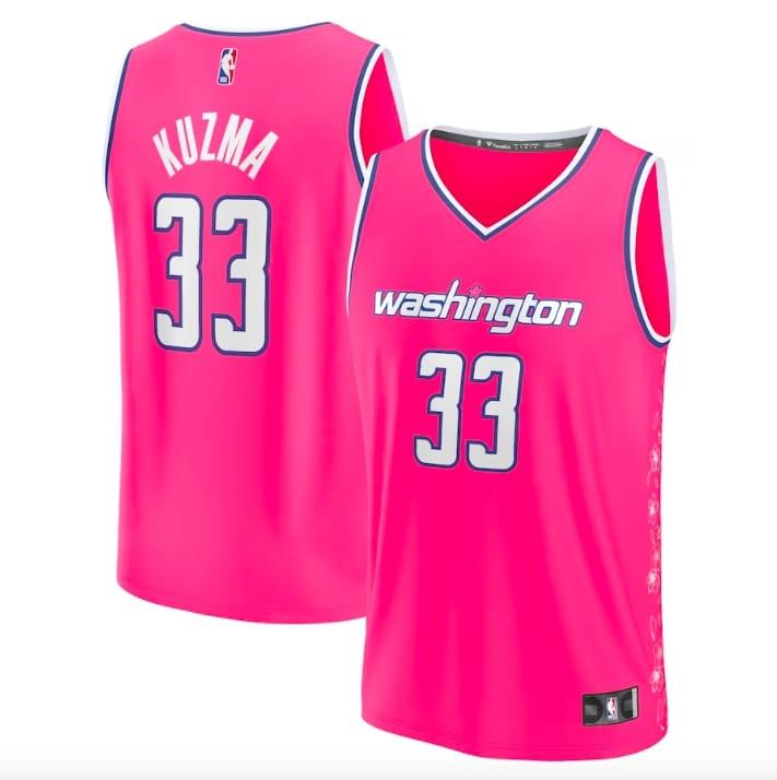 Баскетбольная джерси 2022-23 Washington Wizards #33 Kyle Kuzma Fastbreak City Pink Jersey
