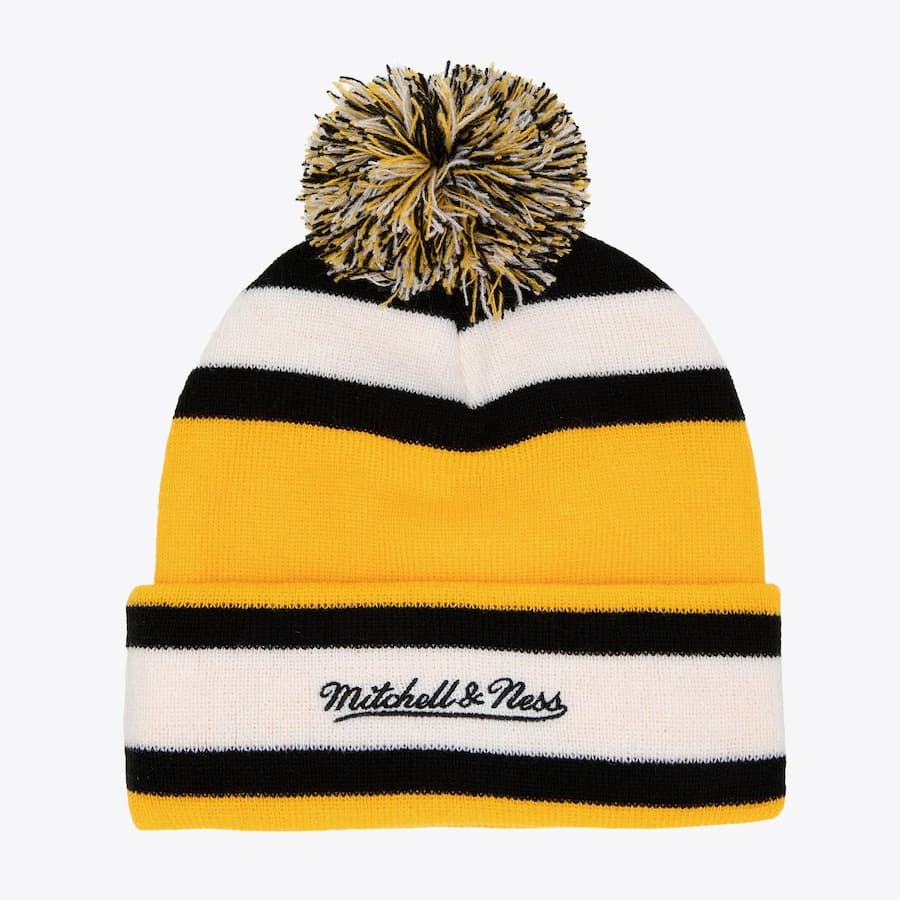 Шапка Mitchell & Ness Gold Boston Bruins 1970 Cuffed Knit Hat with Pom