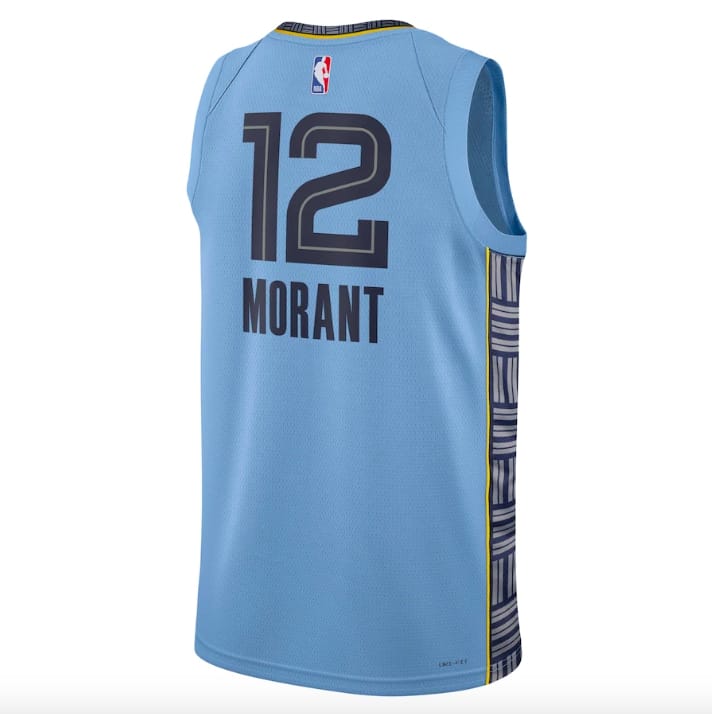 Баскетбольная джерси 2022-23 Memphis Grizzlies #12 Ja Morant Swingman Statement Light Blue Jersey