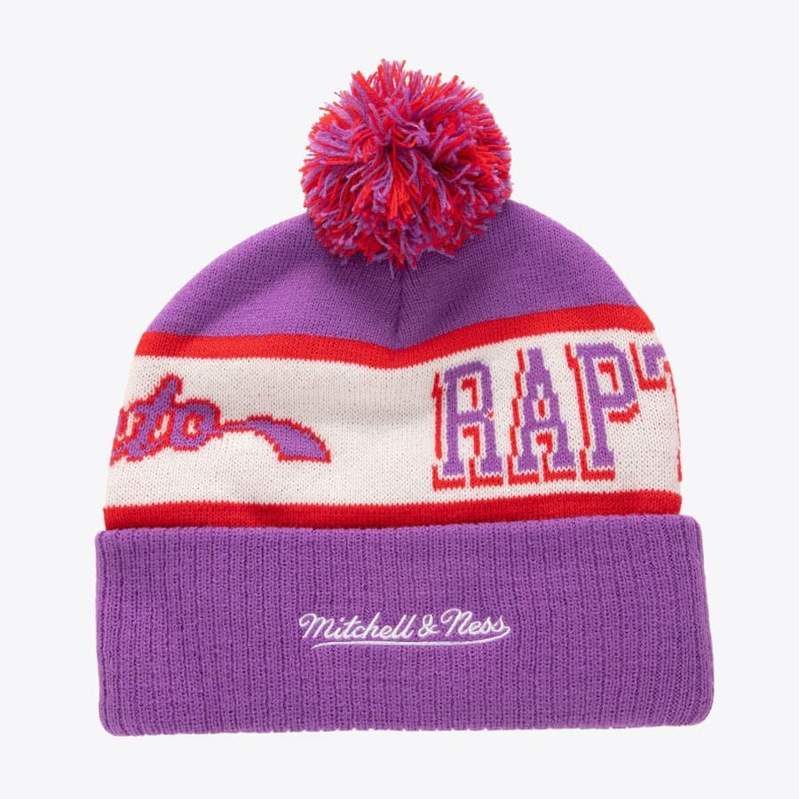 Шапка Mitchell & Ness Purple Toronto Raptors Hardwood Classics Block Sweep Cuffed Knit Hat with Pom