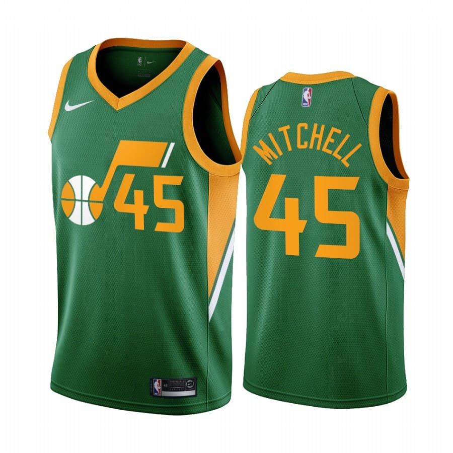 Баскетбольная джерси 2020-21 Utah Jazz #45 Donovan Mitchell Earned Edition Green Swingman Jersey