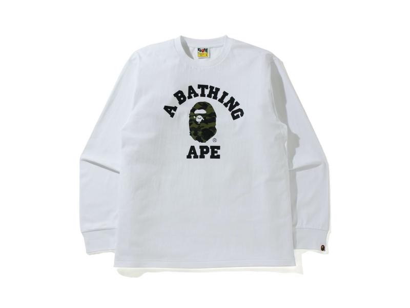 Футболка BAPE 1st Camo College L/S Tee (SS21) White/Green