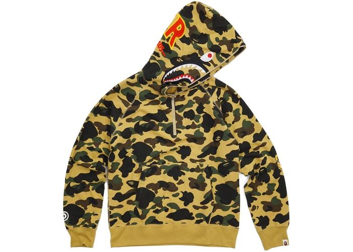 Худи BAPE Ultimate 1st Camo PONR Shark Half Zip Raglan Pullover Hoodie Yellow