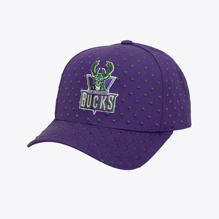 Бейсболка Mitchell & Ness Purple Milwaukee Bucks Polka Polka Pro Adjustable Hat