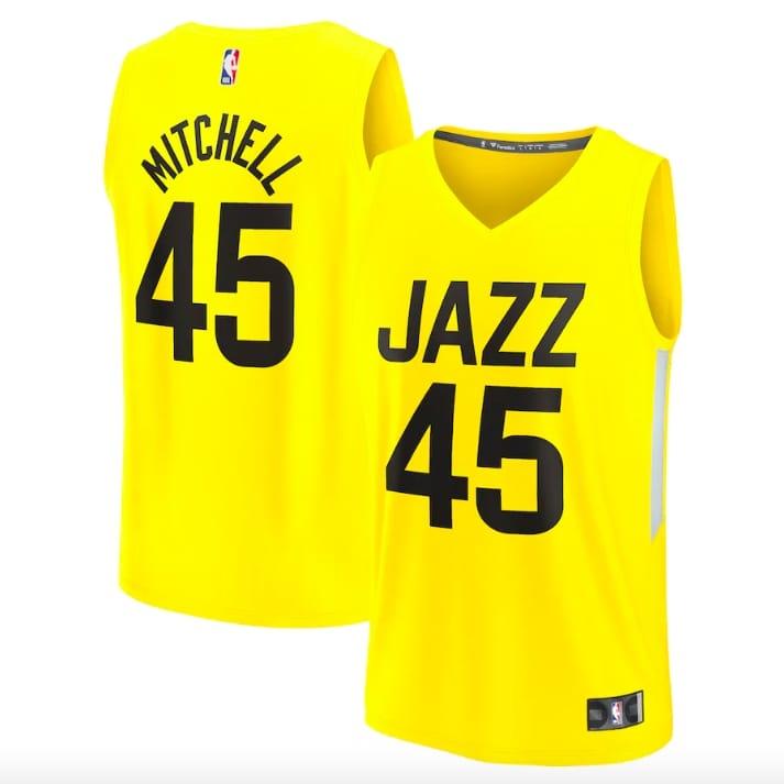 Баскетбольная джерси 2022-23 Utah Jazz #45 Donovan Mitchell  Fast Break Icon Yellow Jersey