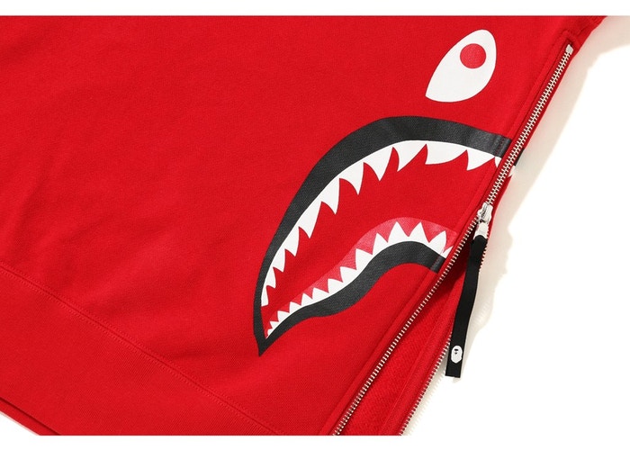 Худи BAPE Side Zip Shark Wide Pullover Hoodie Red