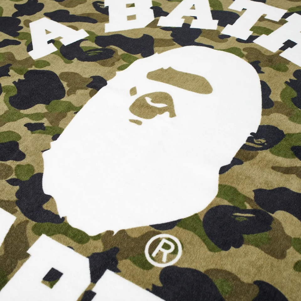 BAPE-1st-Camo-College-Logo-Beach-Towel-Green-1