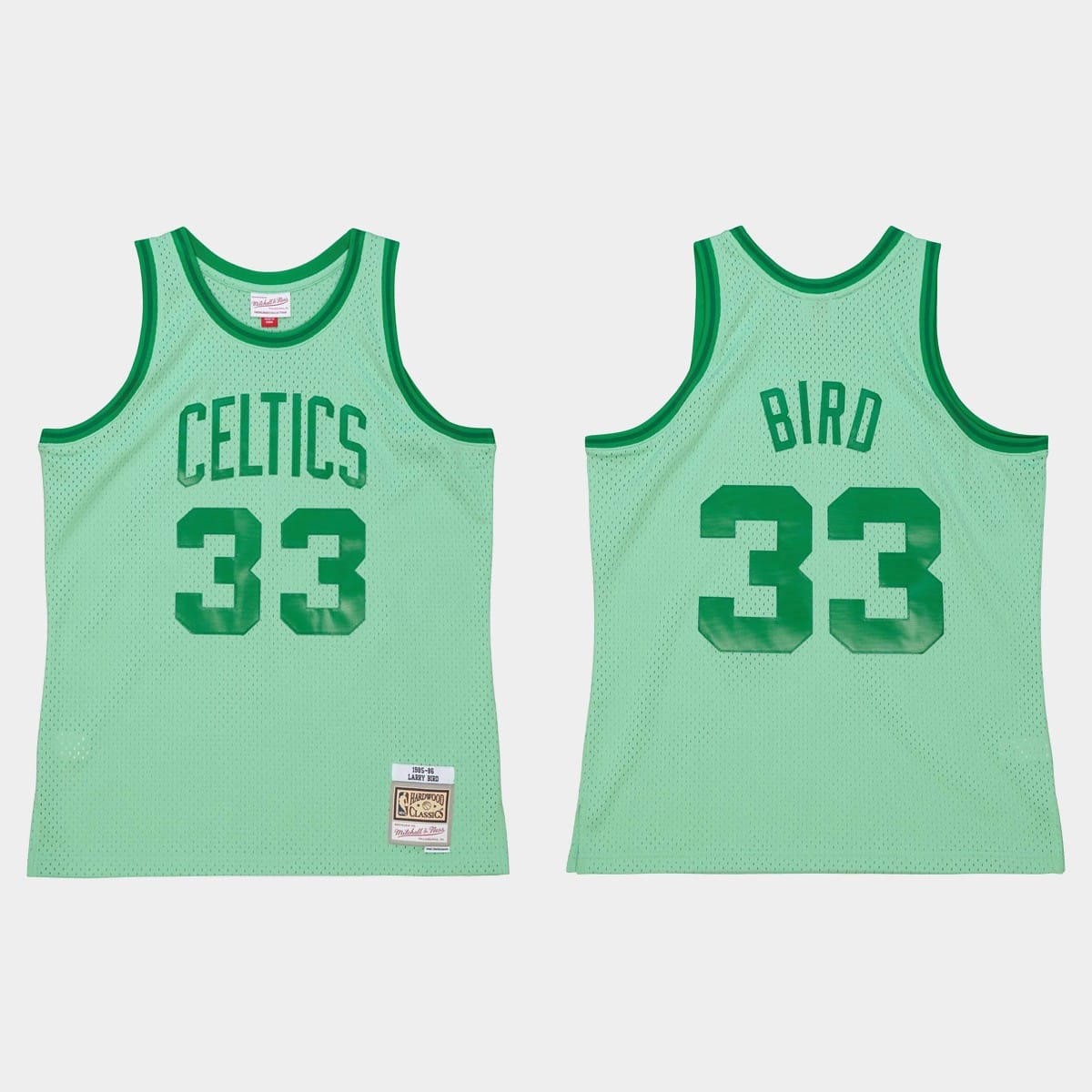 Баскетбольная джерси 1985-86 Boston Celtics #33 Larry Bird Space Knit Green HWC Jersey