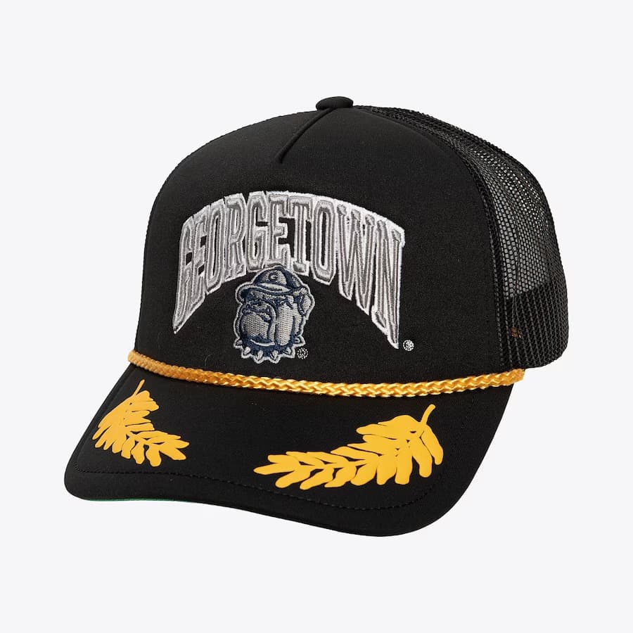 Бейсболка Mitchell & Ness Black Georgetown Hoyas Gold Leaf Trucker Adjustable Hat