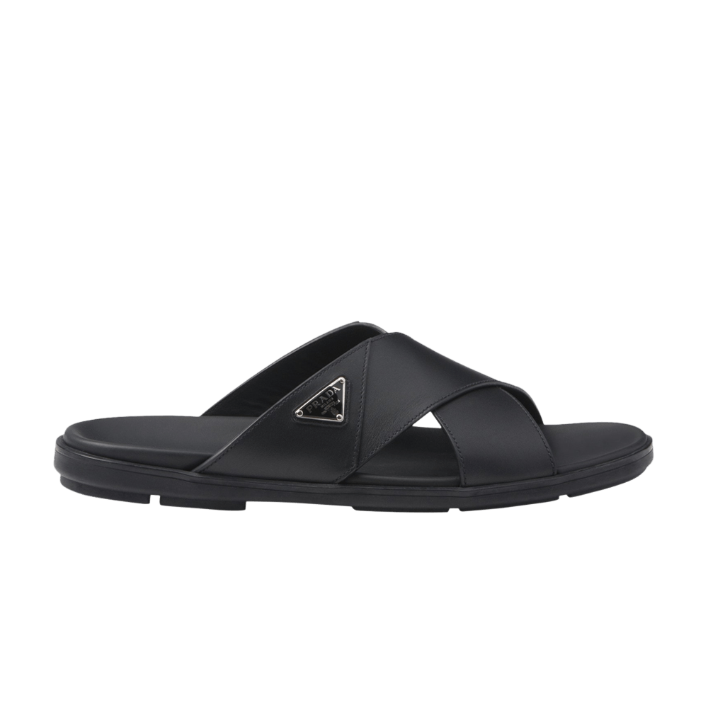 Кроссовки Prada Leather Criss Cross Slide 'Black'