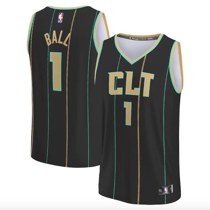 Баскетбольная джерси 2022-23 Charlotte Hornets #1 LaMelo Ball Fast Break City Black Jersey
