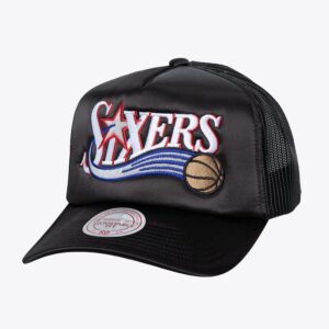 Mitchell-Ness-Black-Philadelphia-76ers-Satin-Trucker-Snapback-Hat-300x300