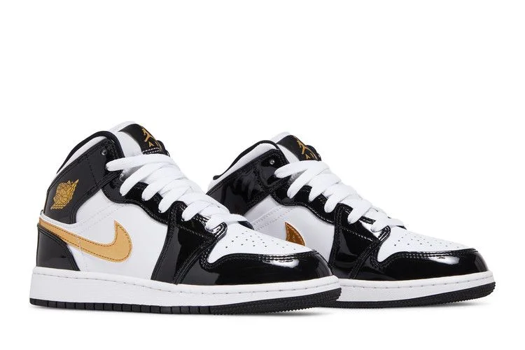 Krossovki-Air-Jordan-1-Mid-Patent-SE-GS-Black-Gold-7