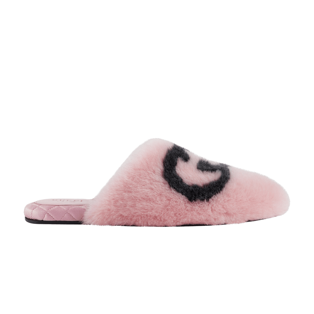 Кроссовки Gucci Wmns Faux-Fur Slipper 'Interlocking G - Pink Black'