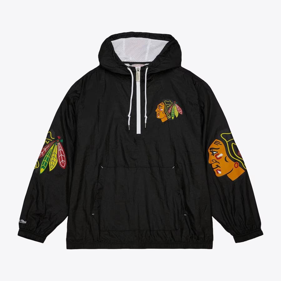 Анорак Mitchell & Ness Black Chicago Blackhawks Team 2.0 Anorak Quarter-Zip Windbreaker Jacket