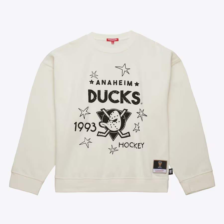 Лонгслив Mitchell & Ness Women's Cream Anaheim Ducks Logo Lightweight 3.0 Fleece Pullover Sweatshirt
