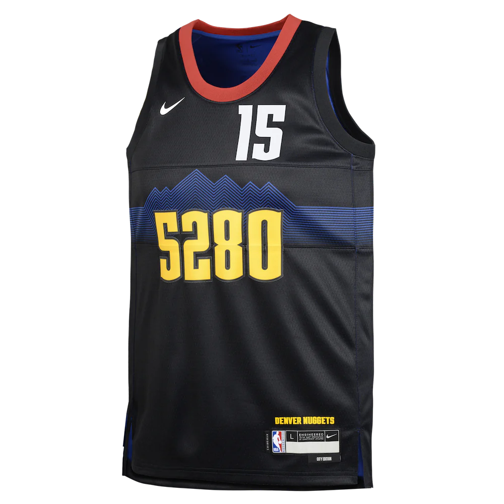 Баскетбольная джерси 2023-24 Denver Nuggets Nikola Jokić #15 Youth Swingman City Edition Black Jersey