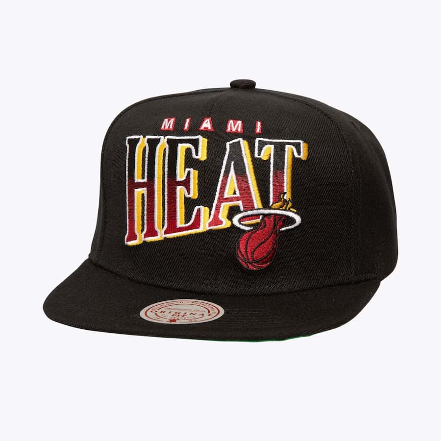 Бейсболка Mitchell & Ness Black Miami Heat Line Work OG Snapback Hat