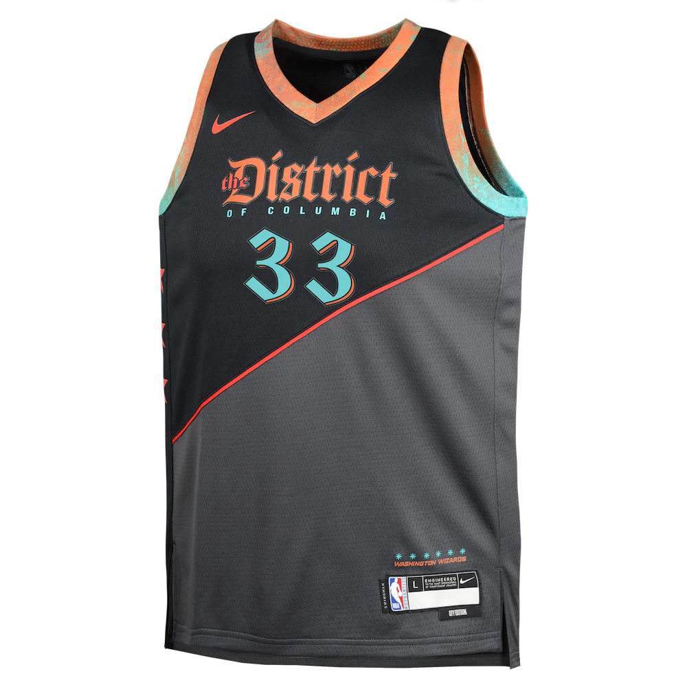 Баскетбольная джерси 2023-24 Washington Wizards Kyle Kuzma #33 Youth Swingman City Edition Black Jersey