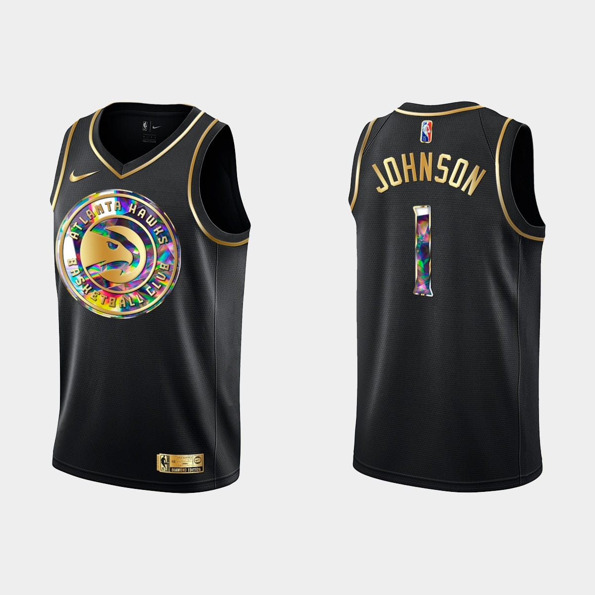 Баскетбольная джерси 2021-22 Atlanta Hawks #1 Jalen Johnson Golden Diamond Black Jersey