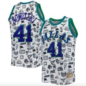 1998-99-Dallas-Mavericks-41-Dirk-Nowitzki-Mitchell-Ness-Doodle-White-Jersey-1-300x300