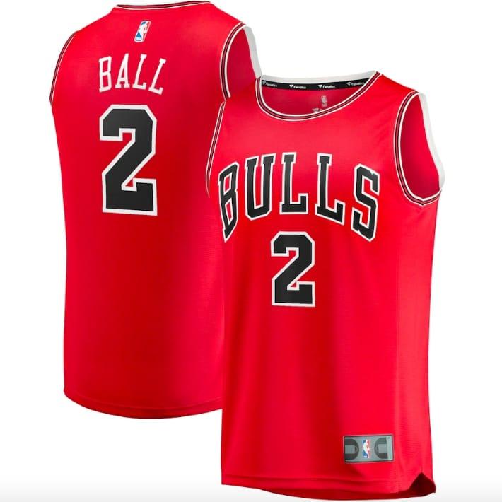 Баскетбольная джерси 2021-22 Chicago Bulls #2 Lonzo Ball  Fast Break  Icon Red Jersey
