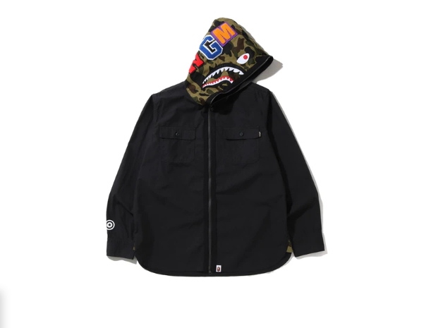 Рубашка BAPE 1st Camo Shark Hoodie Shirt Black