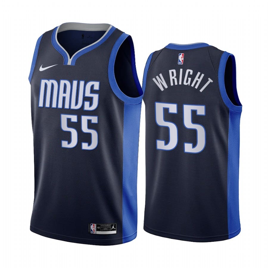 Баскетбольная джерси 2020-21 Dallas Mavericks #55 Delon Wright Earned Edition Navy Swingman Jersey