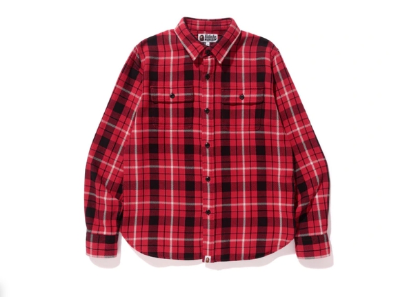 Рубашка BAPE Shark Flannel Check Shirt Shirt Red