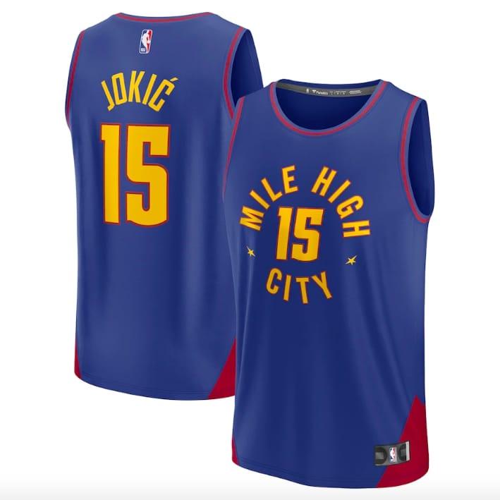 Баскетбольная джерси 2022-23 Denver Nuggets #15 Nikola Jokic Fast Break Statement Blue Jersey