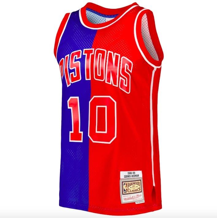 Баскетбольная джерси 1988-89 Detroit Pistons #10 Dennis Rodman Mitchell & Ness Split Blue/Red Jersey