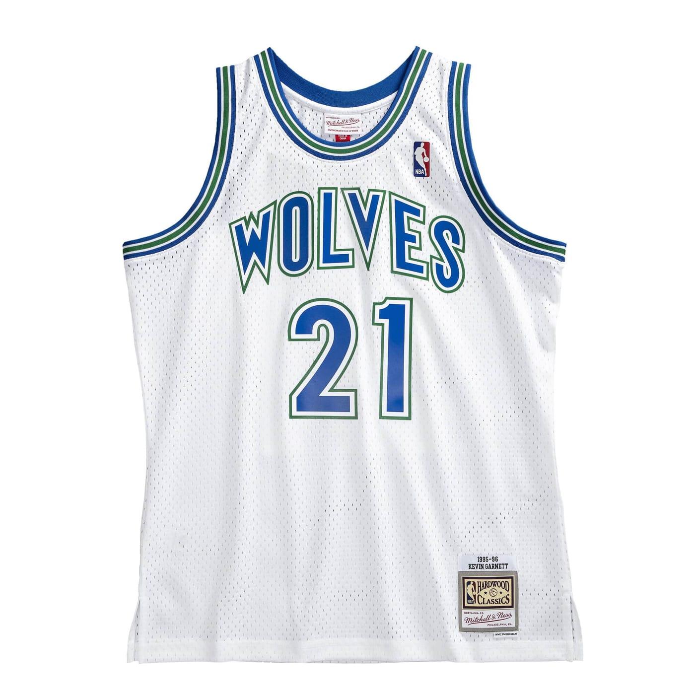 Баскетбольная джерси 1995-96 Mitchell & Ness Kevin Garnett White Minnesota Timberwolves Hardwood Classics Swingman Jersey – Statement Edition