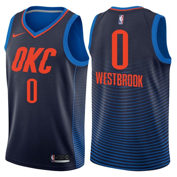 Баскетбольная джерси 2017-18 Russell Westbrook Oklahoma City Thunder #0 Statement Navy