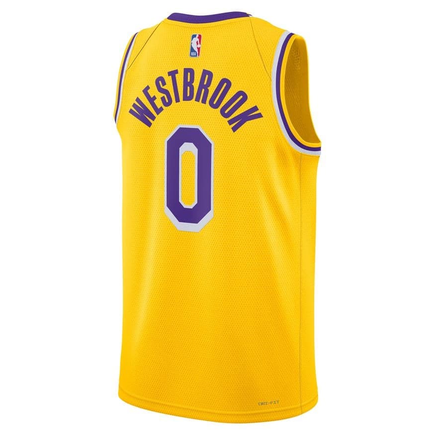 Баскетбольная джерси 2022-23 Los Angeles Lakers Russell Westbrook #0 Swingman Icon Edition Yellow Jersey