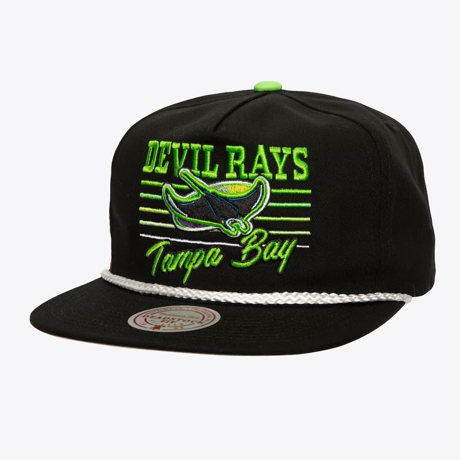 Бейсболка Mitchell & Ness Black Tampa Bay Rays Cooperstown Collection Radiant Lines Deadstock Snapback Hat