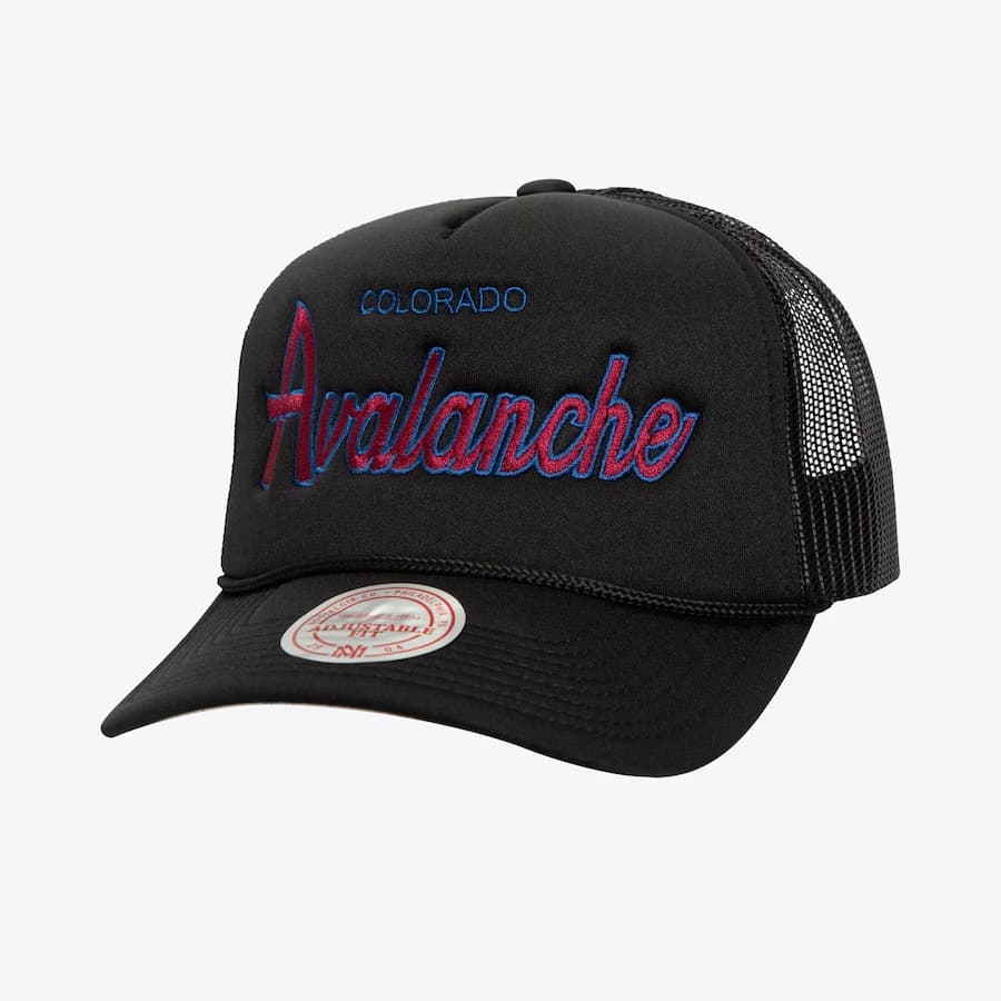 Бейсболка Mitchell & Ness Black Colorado Avalanche Script Trucker Adjustable Hat