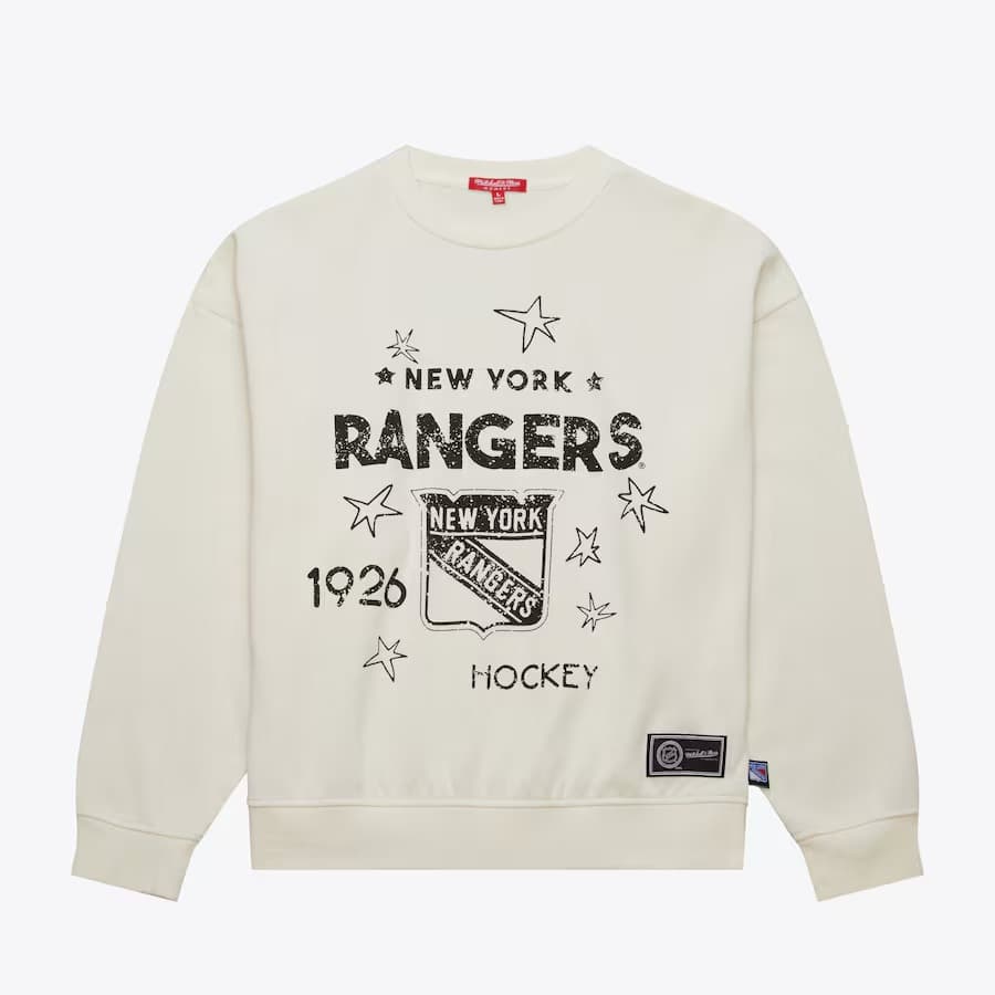 Лонгслив Mitchell & Ness Women's Cream New York Rangers Logo Lightweight 3.0 Fleece Pullover Sweatshirt