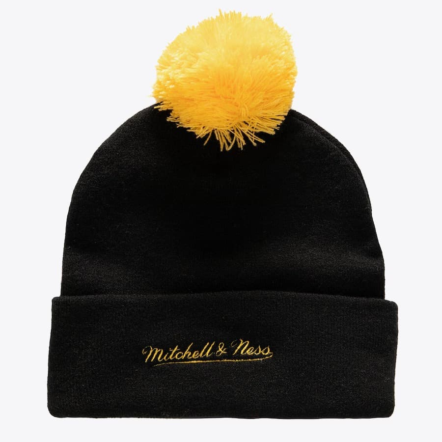 Шапка Mitchell & Ness Black Pittsburgh Penguins Punch Out Cuffed Knit Hat with Pom
