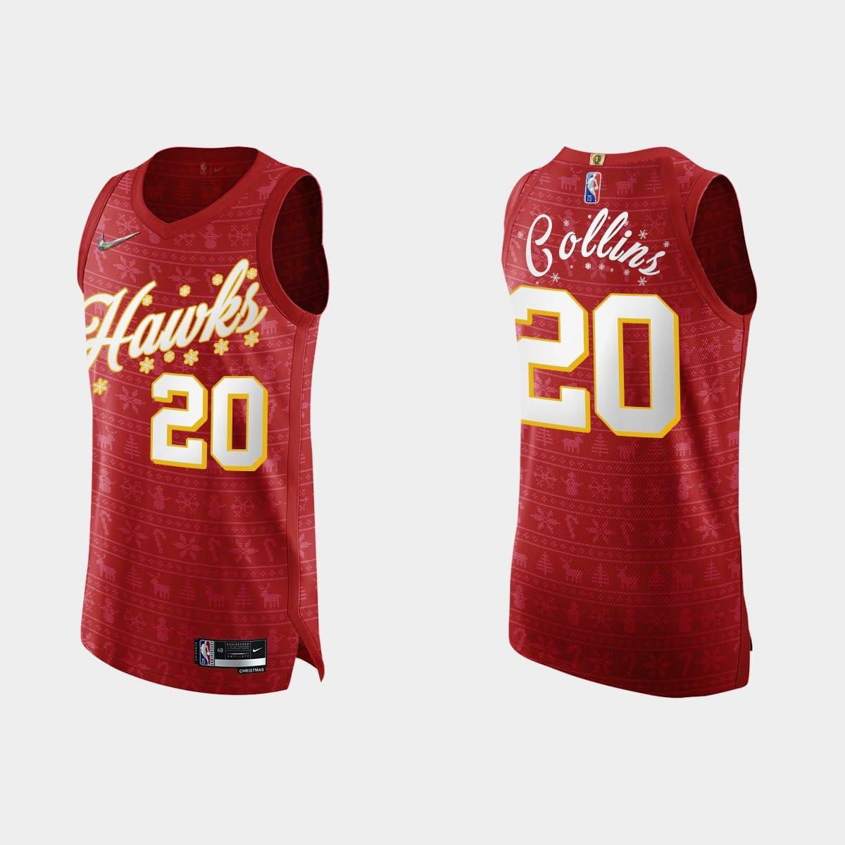 Баскетбольная джерси 2021 Atlanta Hawks #20 John Collins 75th Christmas Red Authentic Jersey