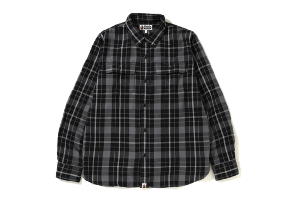Рубашка BAPE Shark Flannel Check Shirt FW18 Black