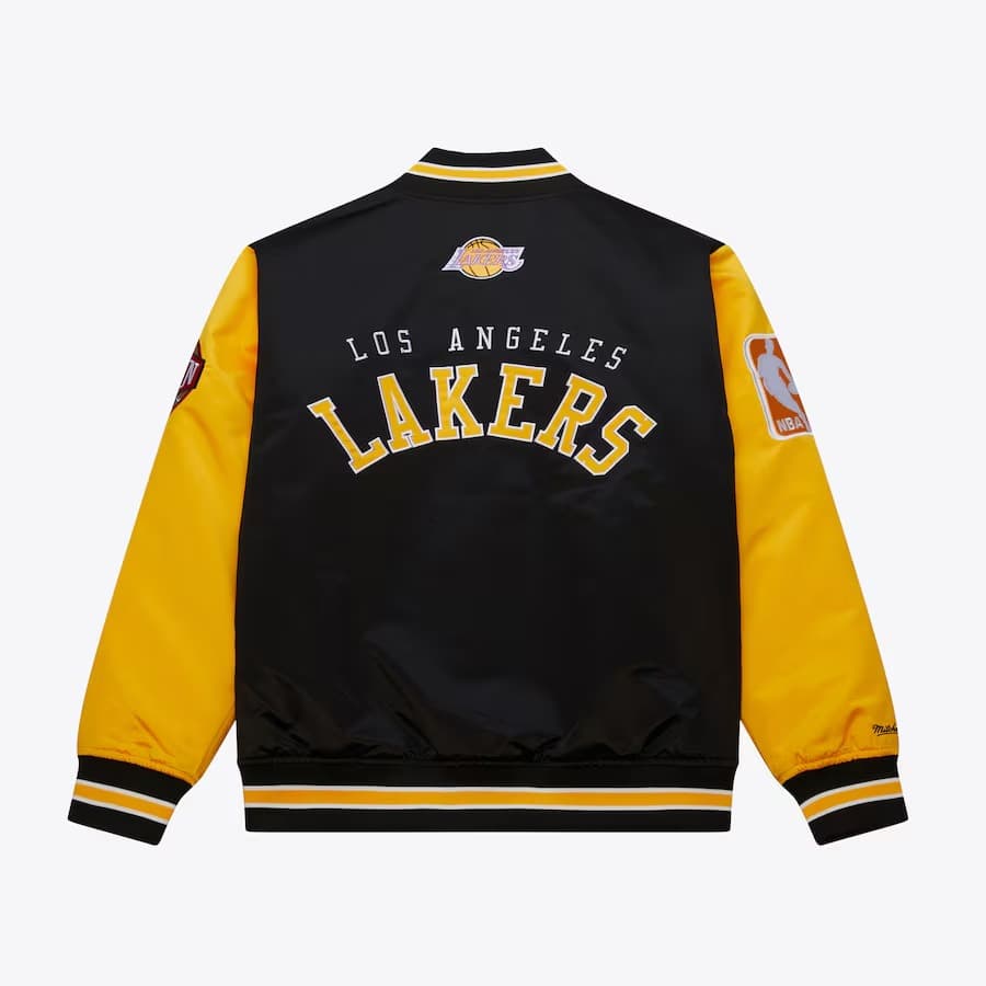 Бомбер Mitchell & Ness Black Los Angeles Lakers Primetime Vintage Satin Full-Snap Jacket